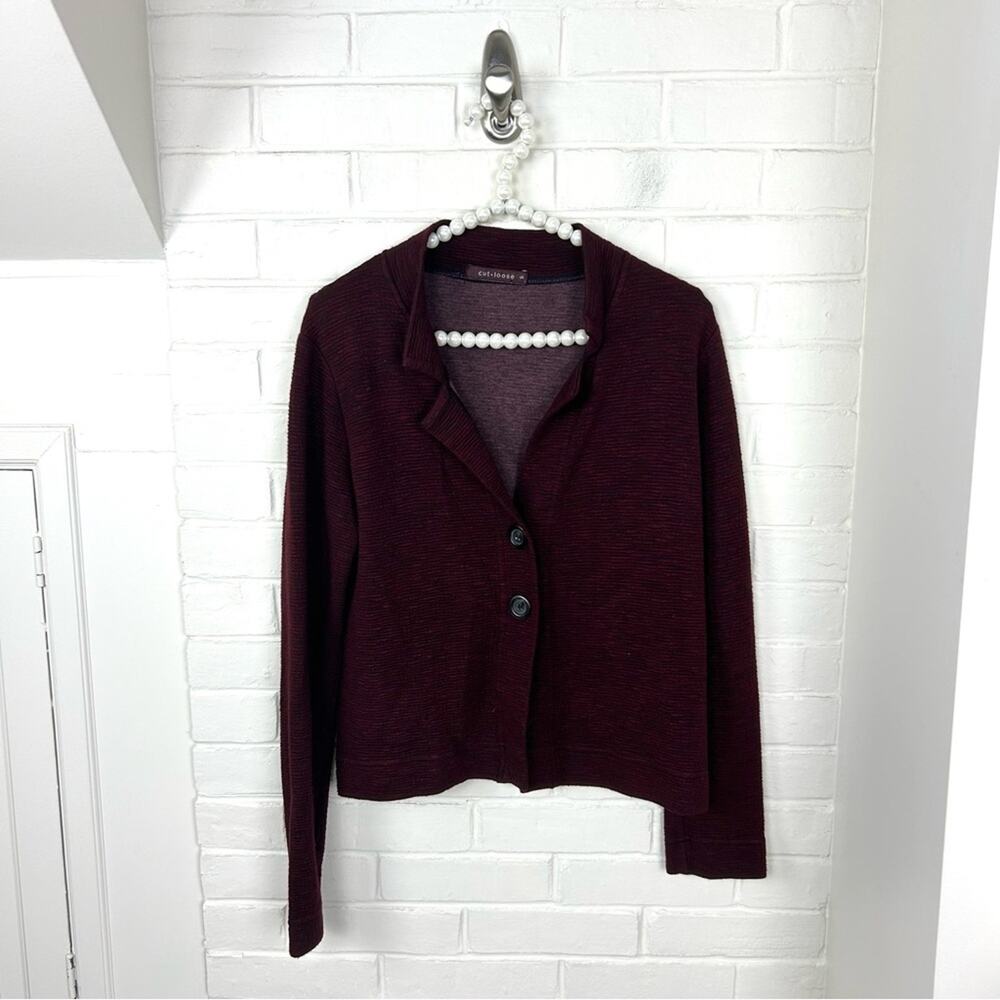 Cut Loose Red Black Ribbed Knit Button Front Lightweight Jacket Size S